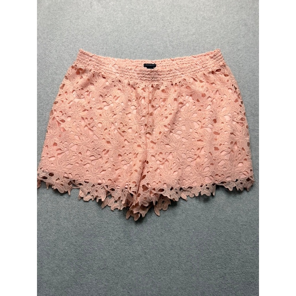 Lane Bryant Peach Pink Floral Lace Scalloped Hem Smocked Waist Shorts Plus Size